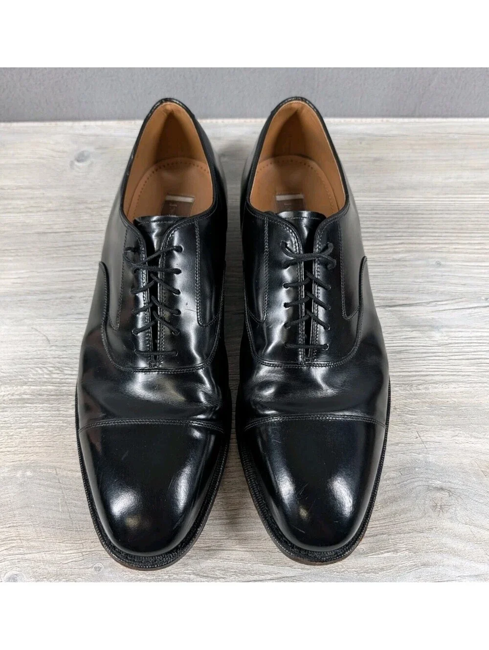 Johnston Murphy Mens 13D Black Leather Cap Toe Oxford Dress Shoes Handcrafted